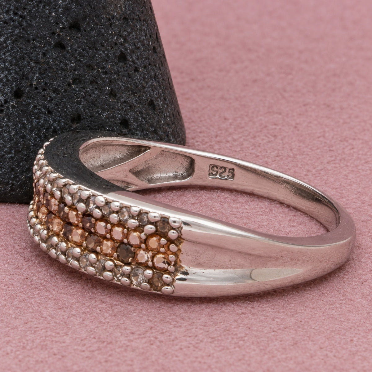 Chuck Clemency Sterling Silver Champagne & Clear Diamond Two Tone Ring Size 10