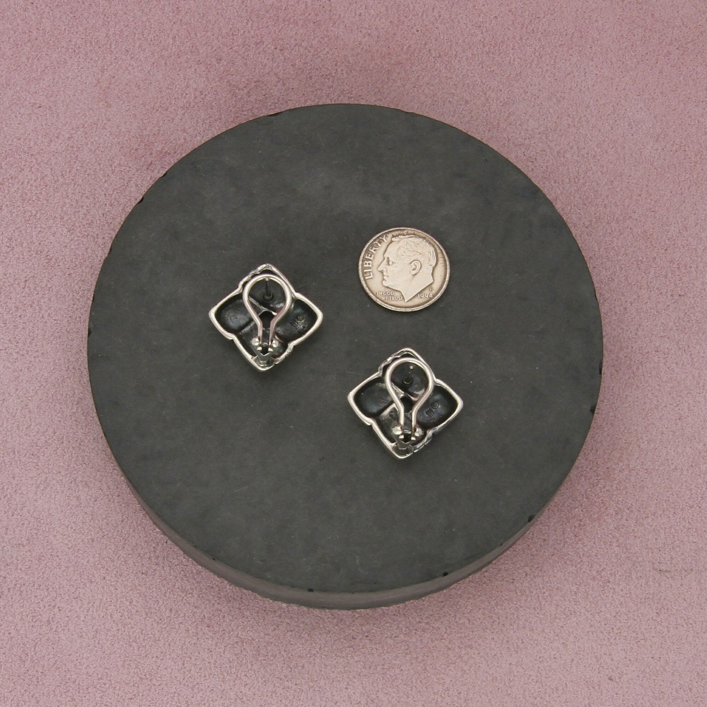 james avery sterling silver retired woven square omega-back earrings