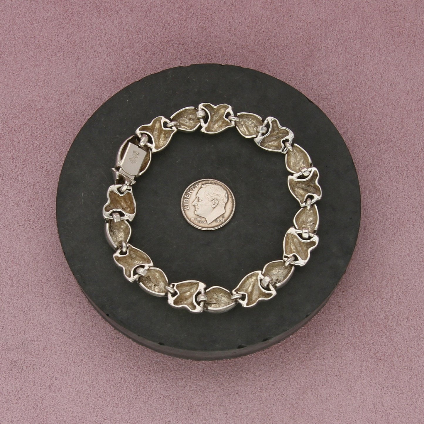 sterling silver vintage italian made scalloped link bracelet size 7.5in