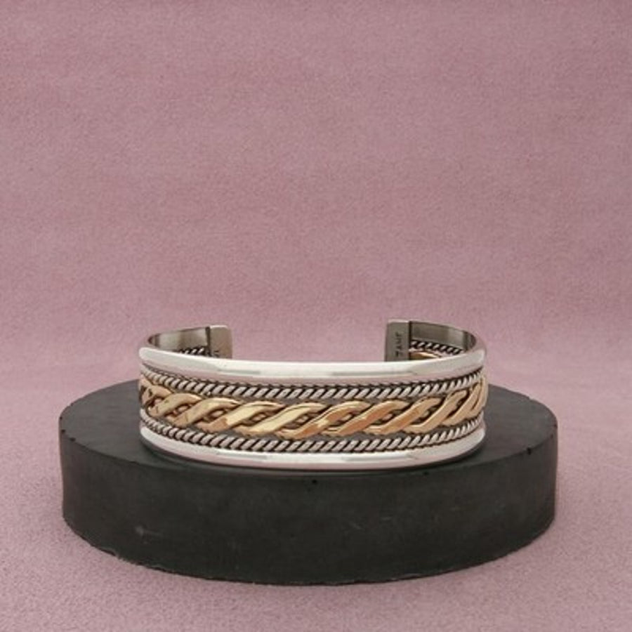 Navajo Sterling Silver & 12K Gold Filled Vintage Tahe Braid Cuff Bracelet 6.25in
