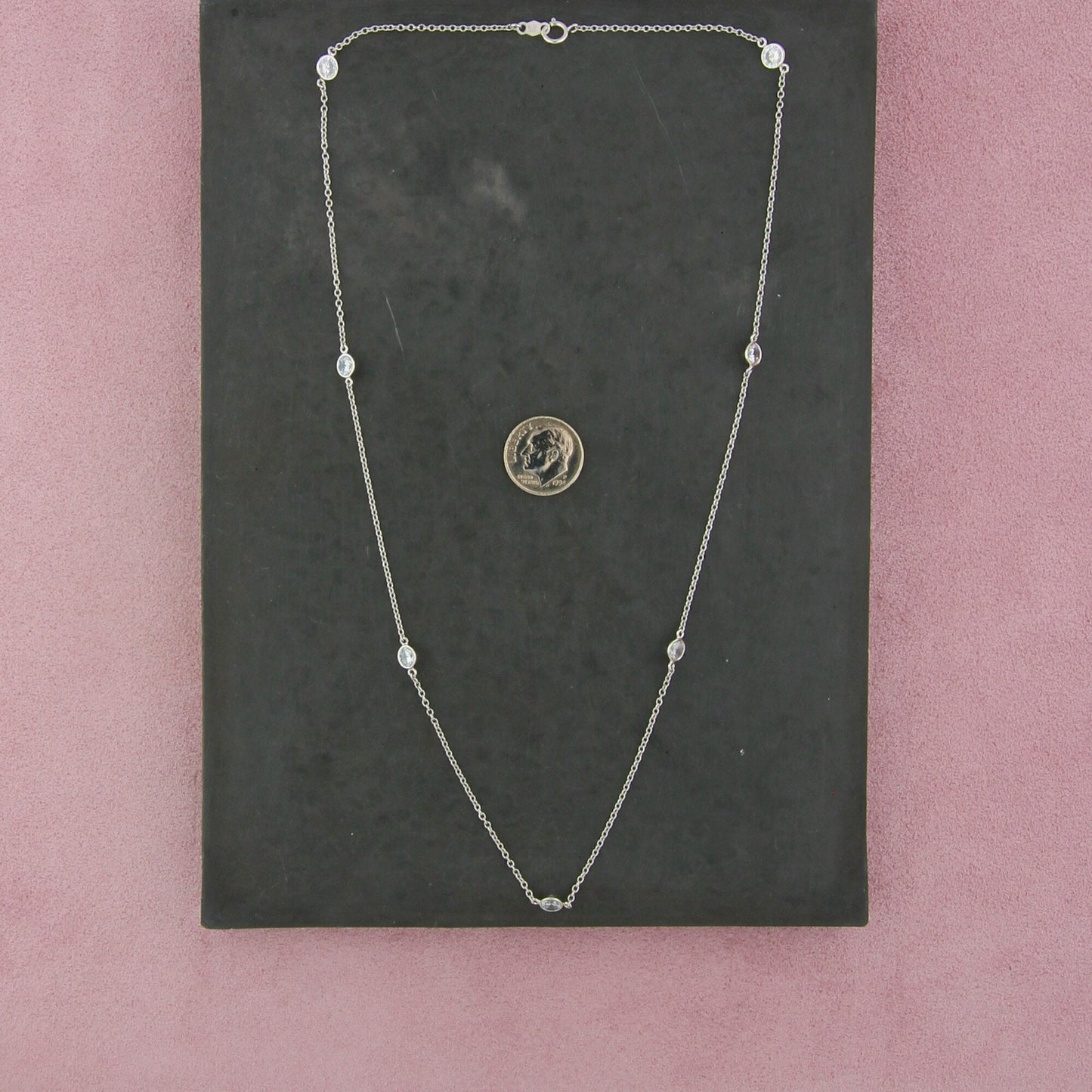 sterling silver 1mm cz station cable chain necklace size 20in