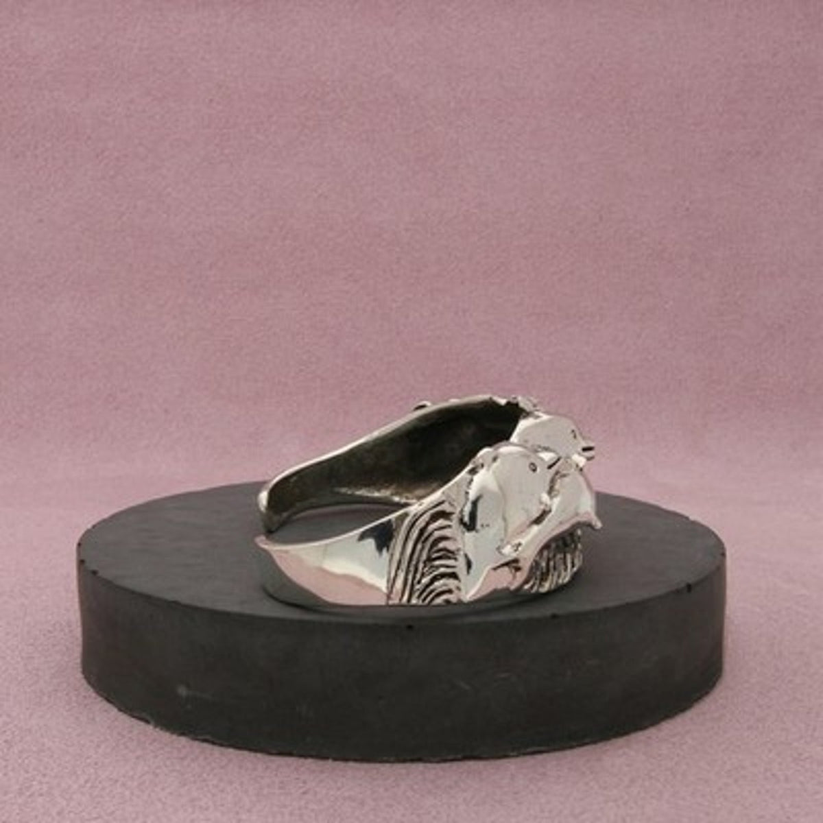 Mexico Sterling Silver Vintage Dolphin Wave Cuff Bracelet Size 6.25in