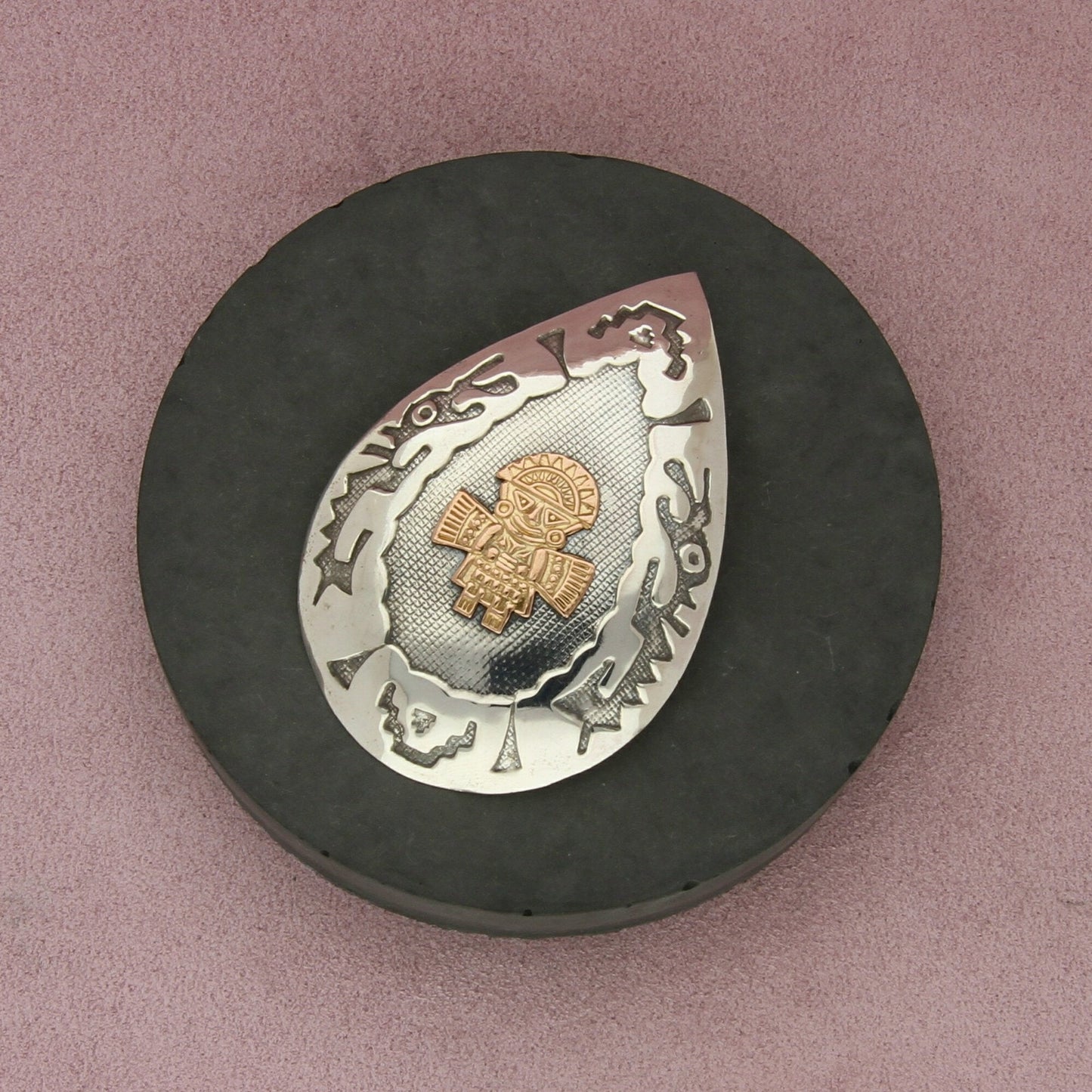 sterling silver & 18k gold peruvian incan tear drop pendant brooch