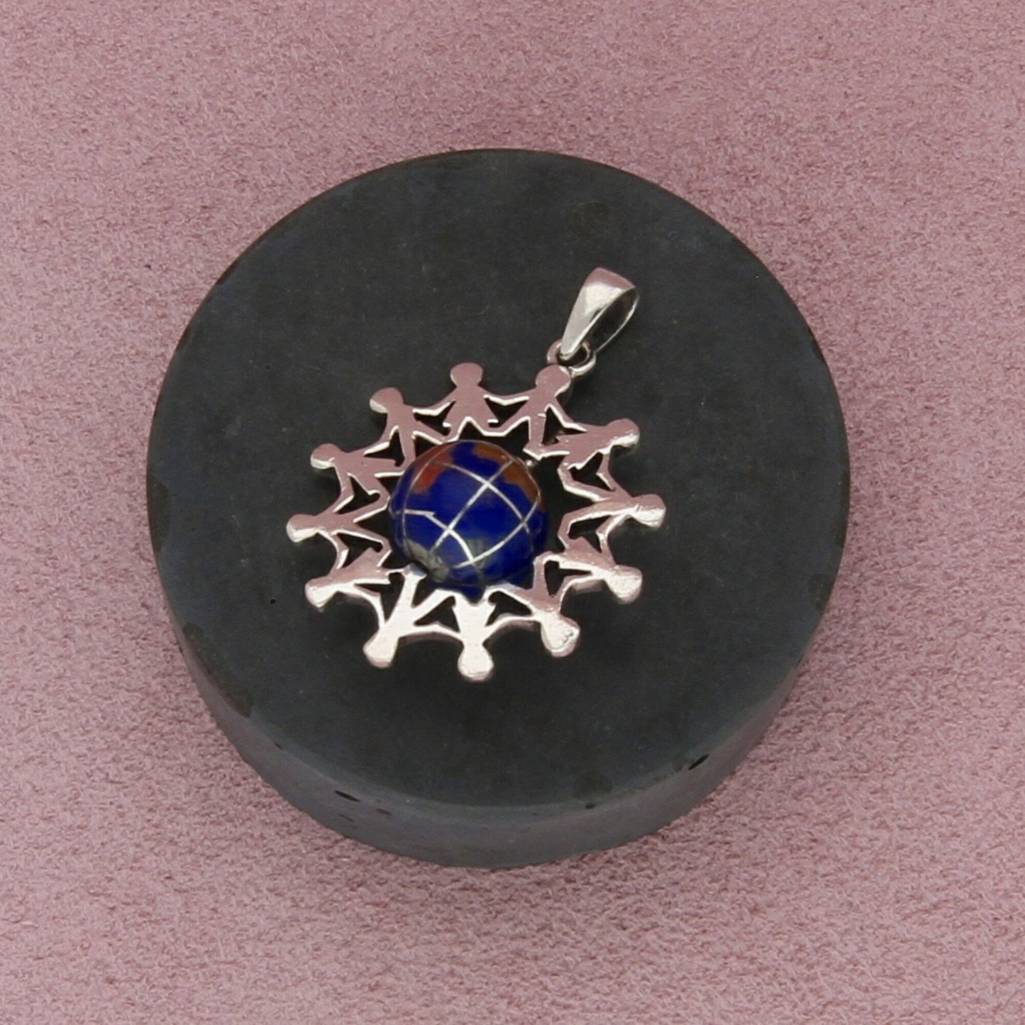 sterling silver vintage lapis around the world globe (spins) pendant
