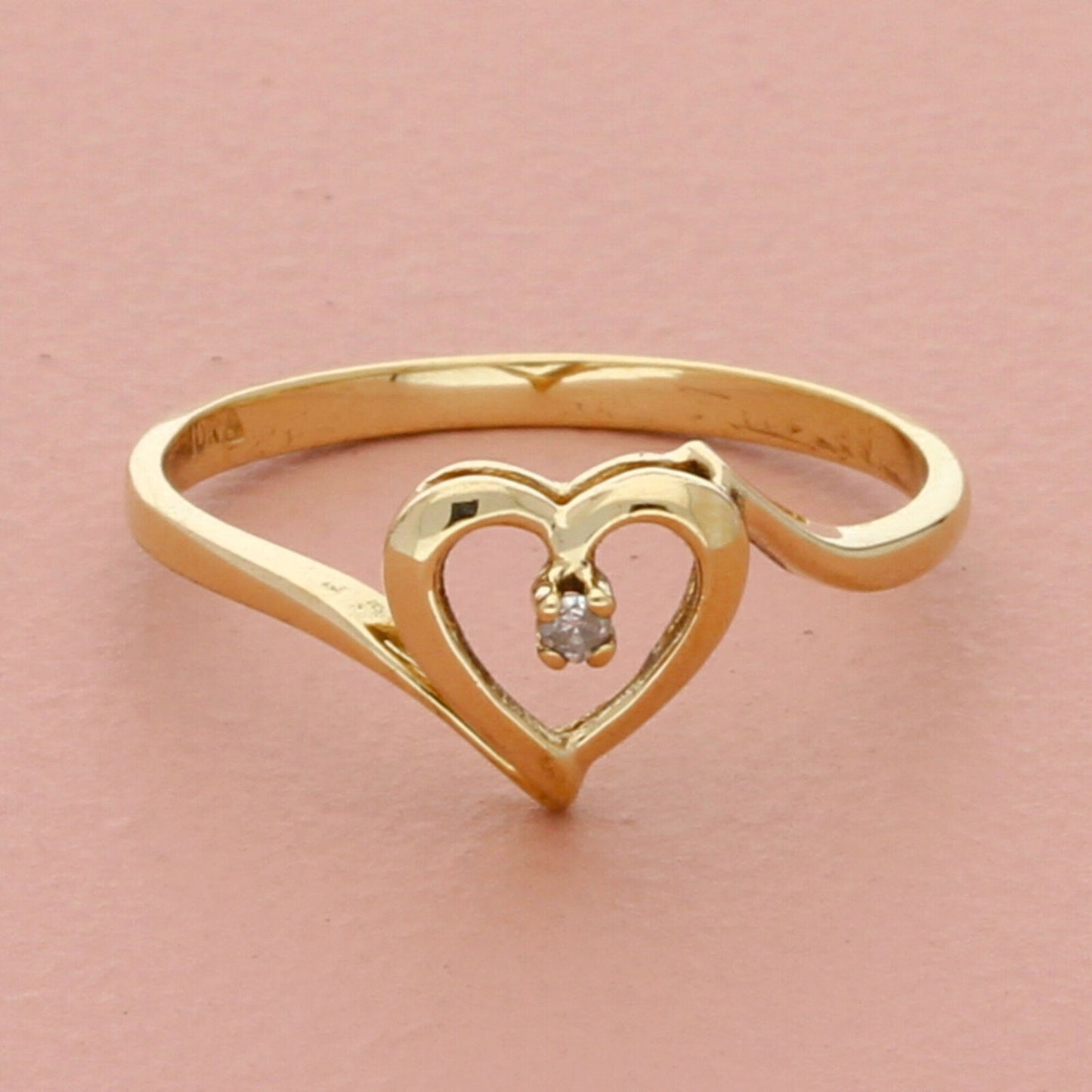 10k yellow gold dainty diamond heart ring size 5.75