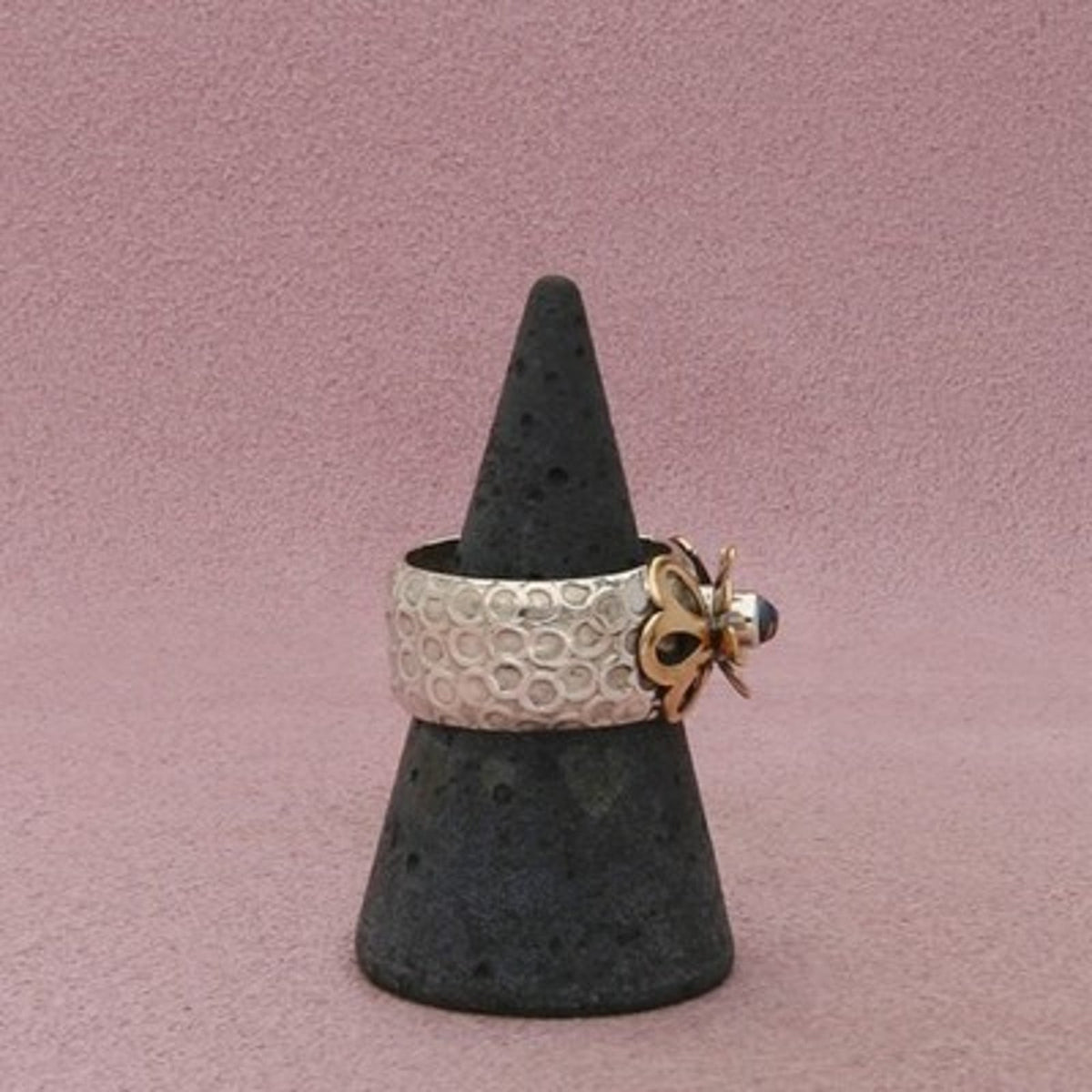 Sterling Silver Vintage Gold Accent Artisan Crafted Ring Size 8.75