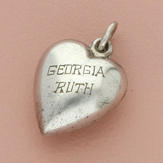 sterling silver vintage wwii 'georgia ruth' engraved puffy heart charm