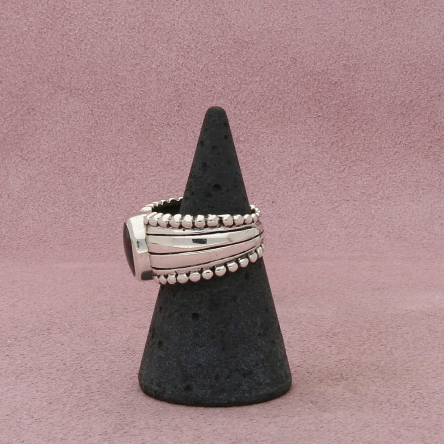 sterling silver vintage beaded onyx band ring size 6.75