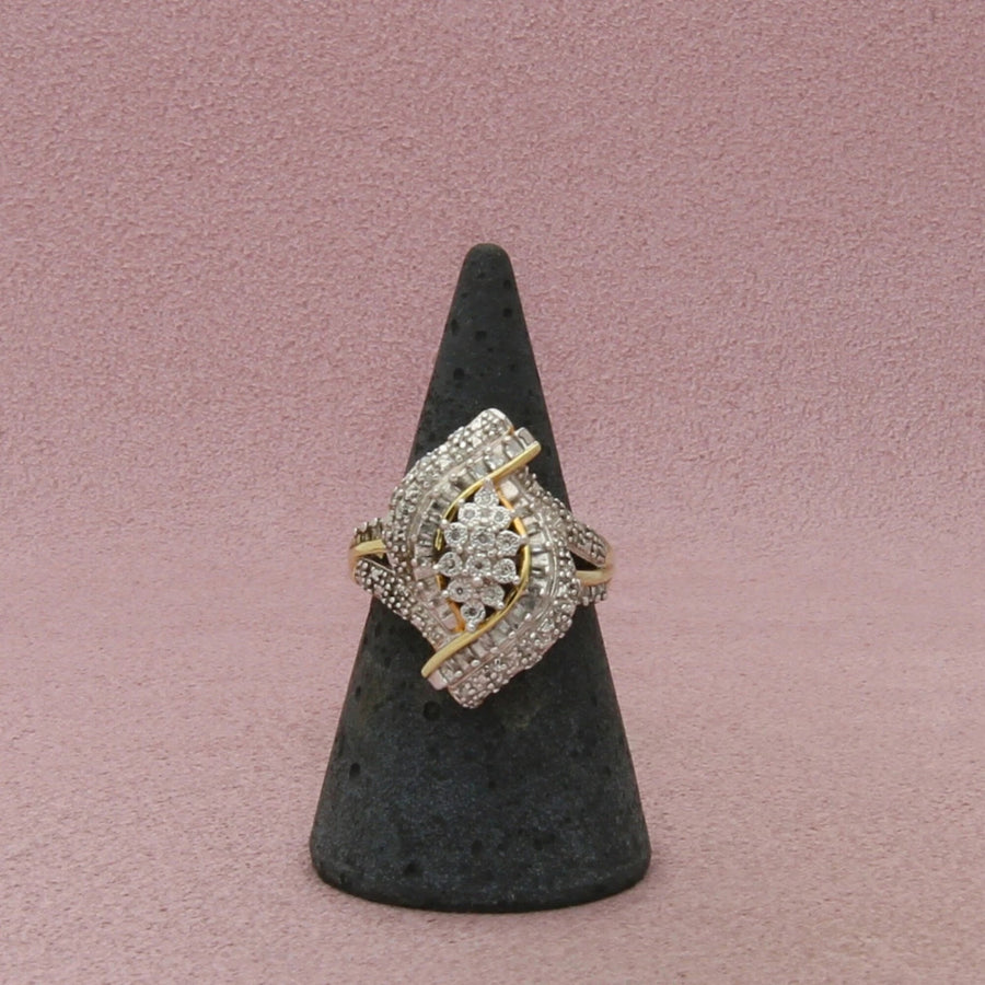 Kay Jewelers Sterling Silver Gold Plate Diamond Swirl Cluster Ring Size 6.75