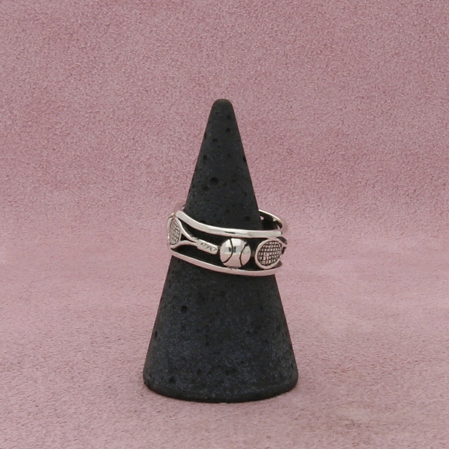 sterling silver tennis ball & racket band ring size 6.75