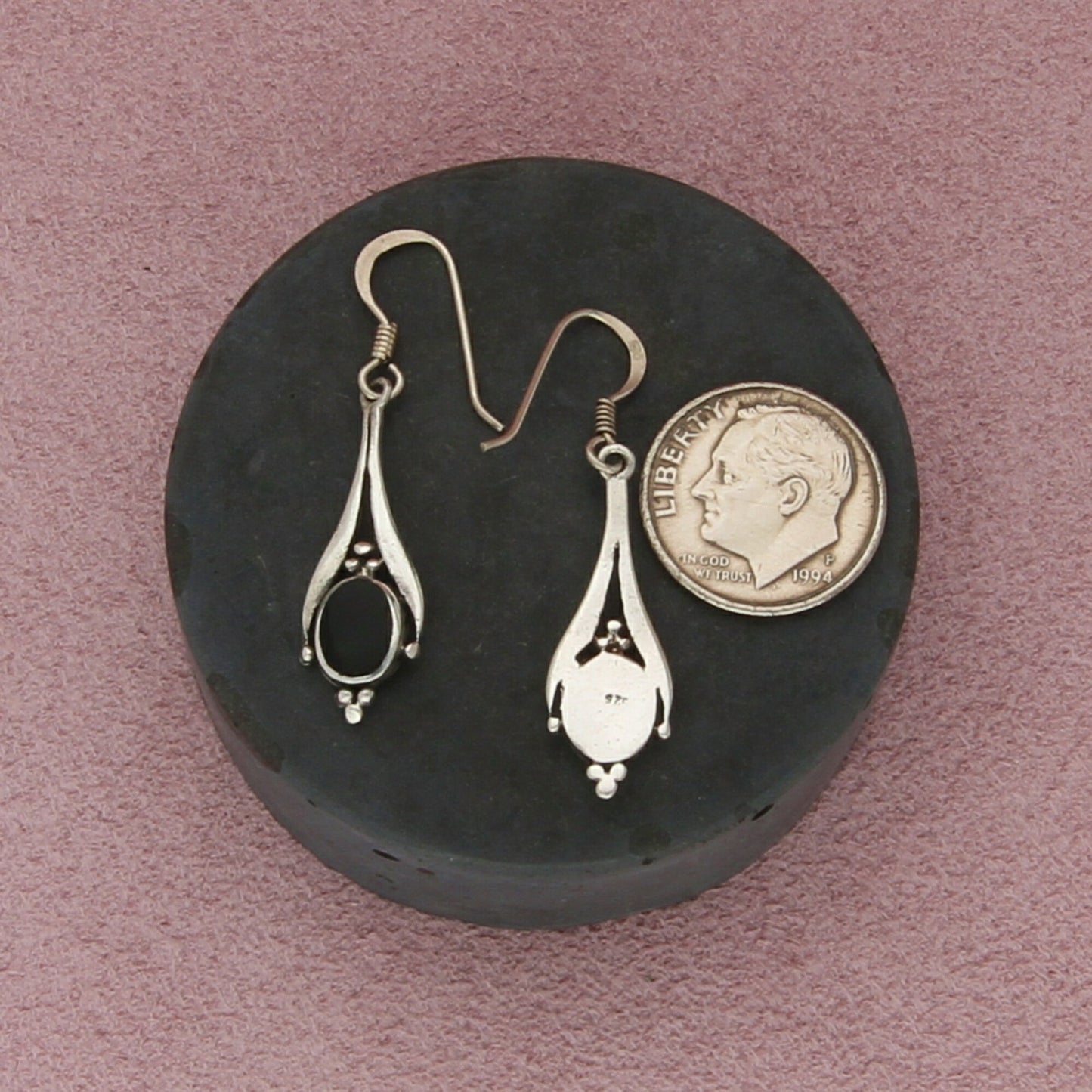 sterling silver vintage beaded black onyx dangle earrings
