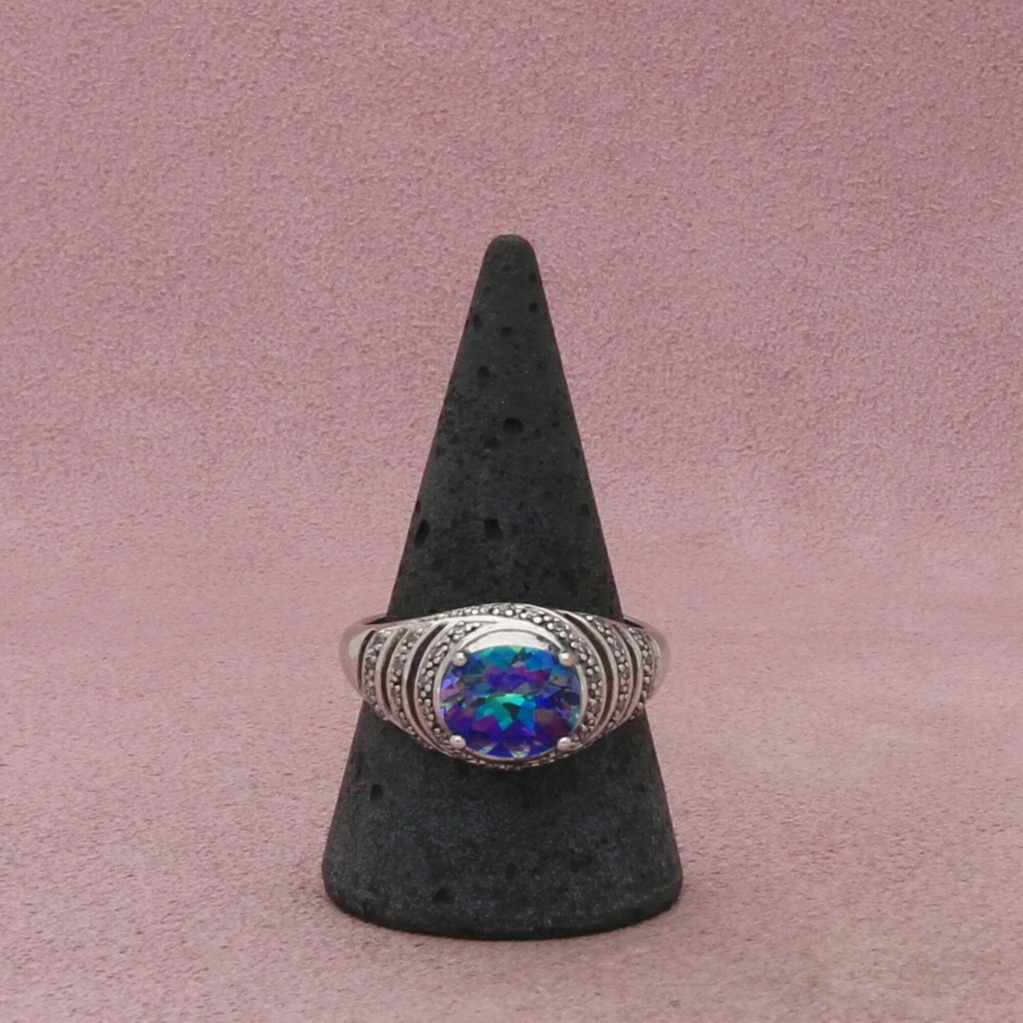 sterling silver oval-cut mystic topaz & cz ring size 11