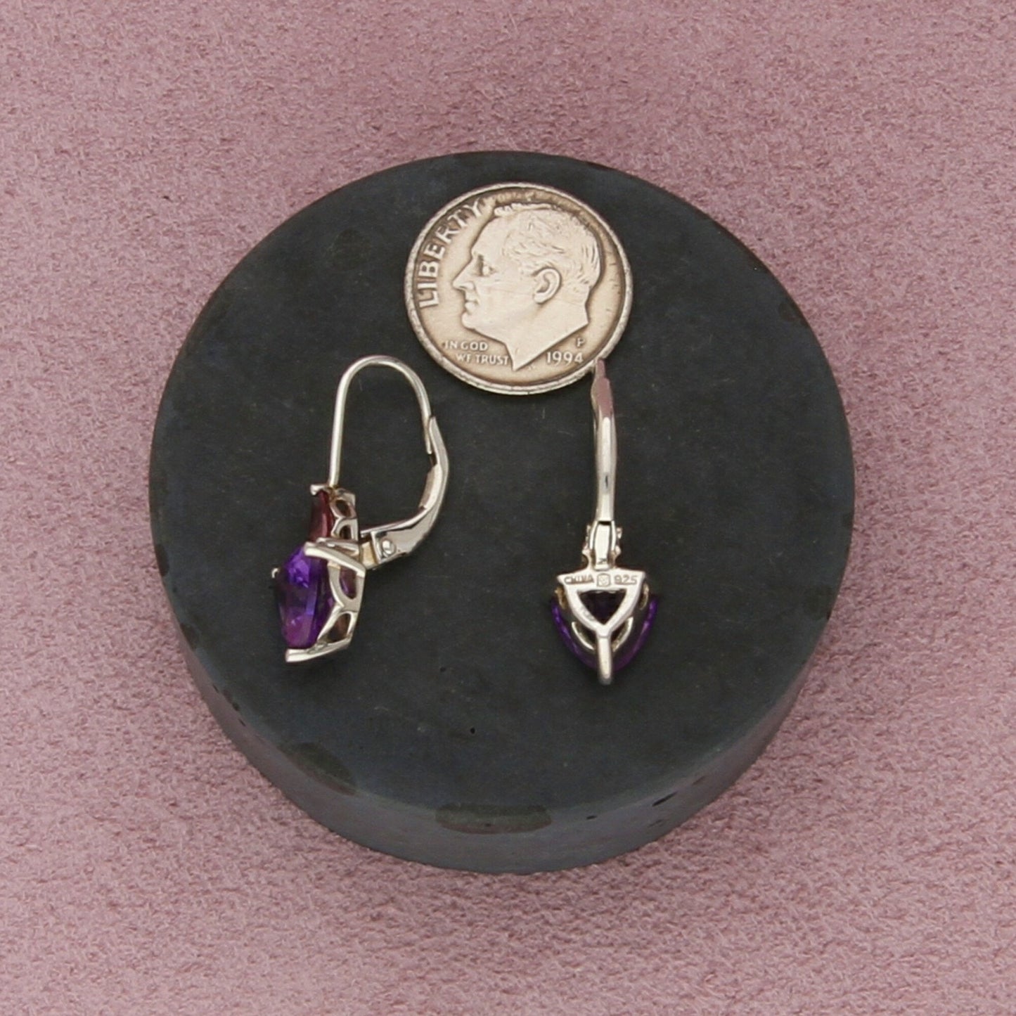 michelle albala sterling silver amethyst & pink tourmaline leverback earrings