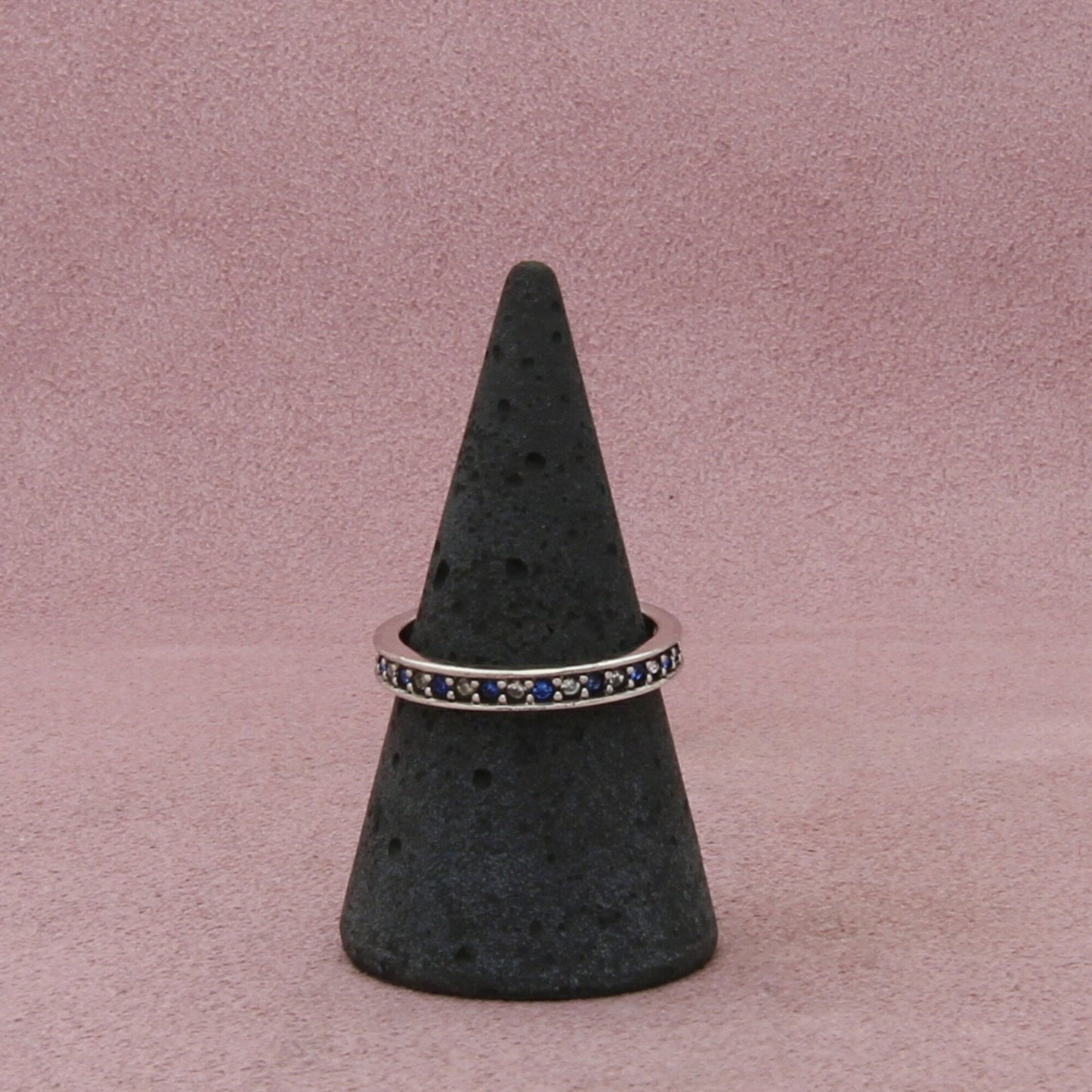 sterling silver blue & clear cz eternity stack band ring size 7.75