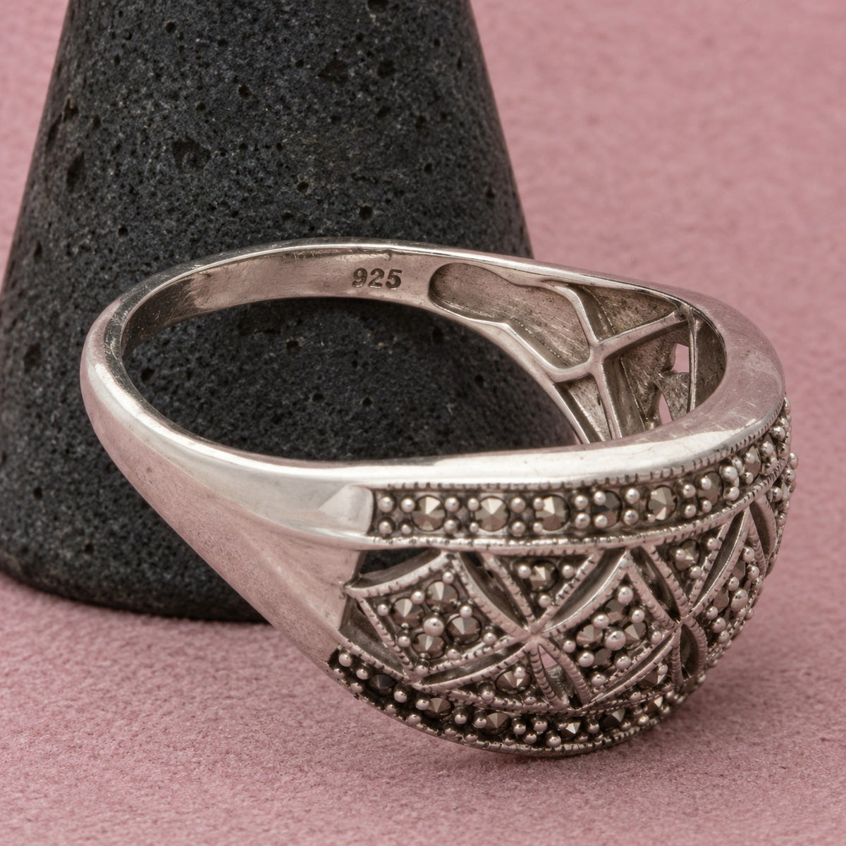 Zales Sterling Silver Diamond Openwork Geometric Ring Size 10.25