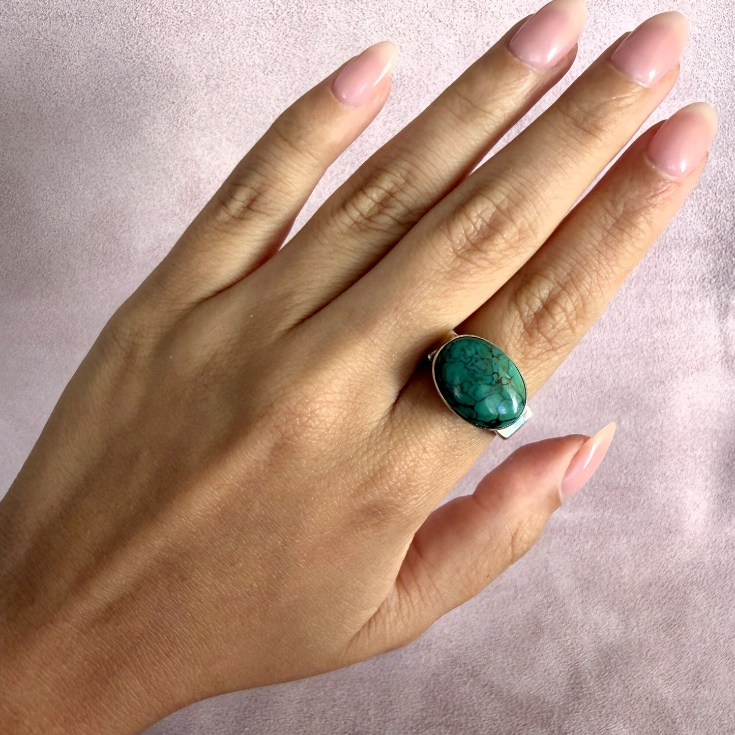 sterling silver turquoise cabochon squared band ring size 8.75