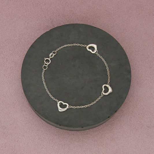 sterling silver open heart link bracelet size 7.25in
