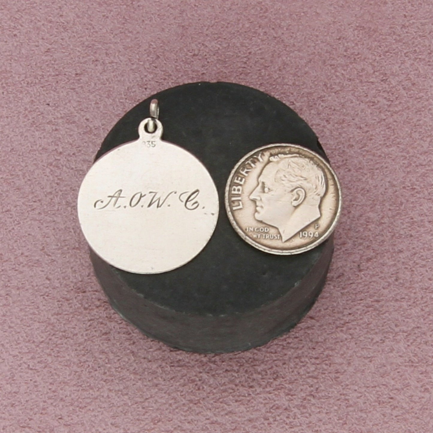 sterling silver vintage judy engraved disc charm pendant
