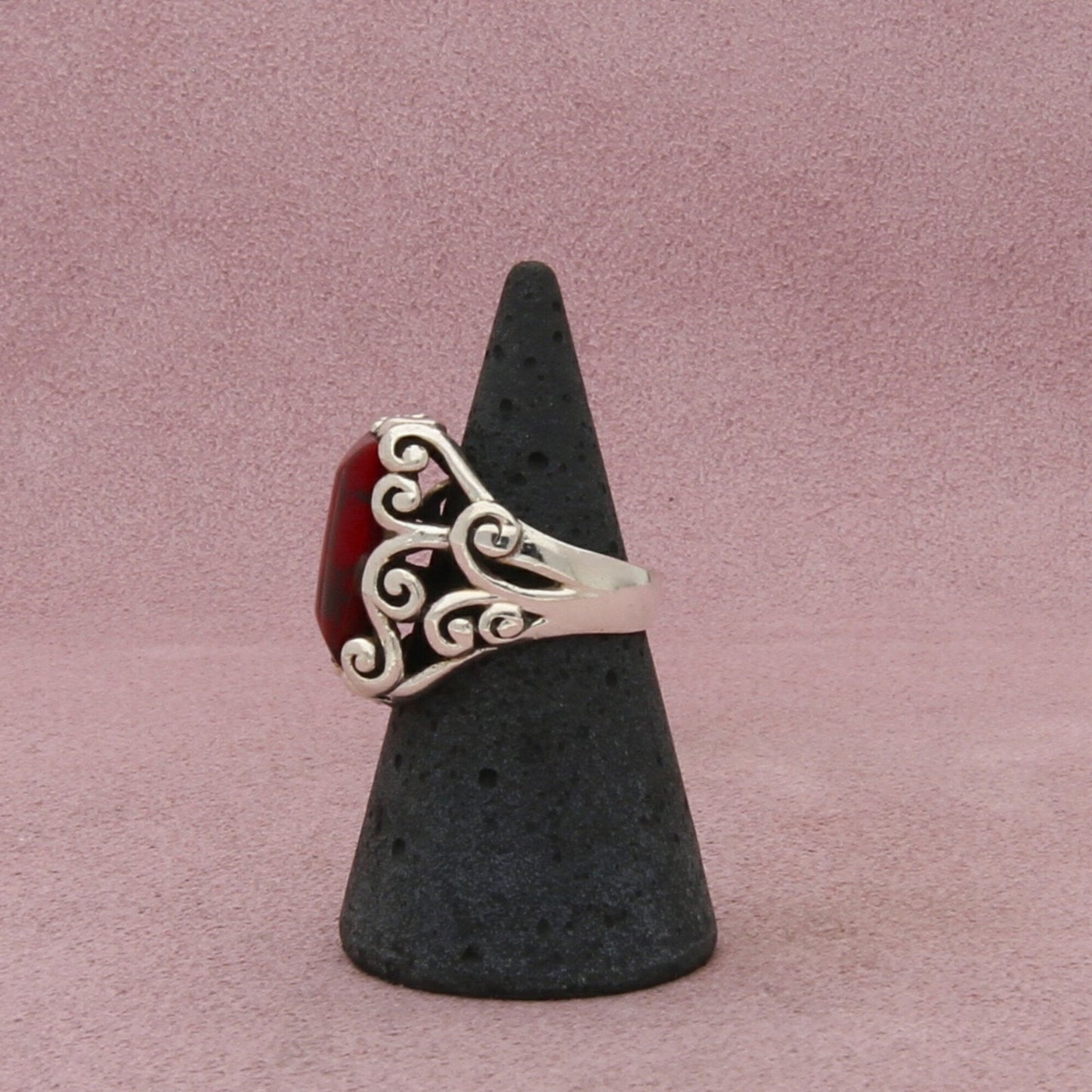 sterling silver vintage red jasper scroll ring size 5.75