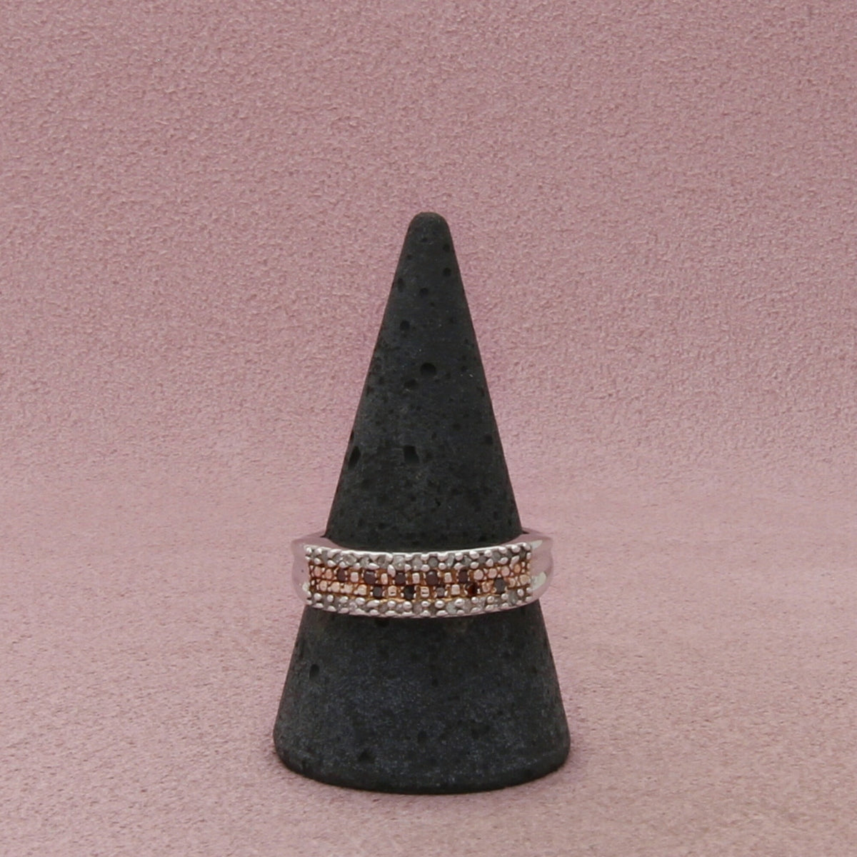 Chuck Clemency Sterling Silver Champagne & Clear Diamond Two Tone Ring Size 10