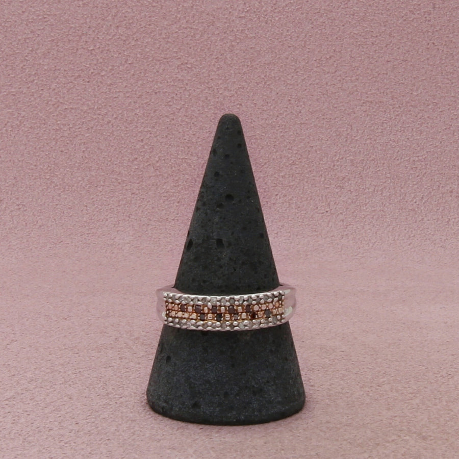Chuck Clemency Sterling Silver Champagne & Clear Diamond Two Tone Ring Size 10