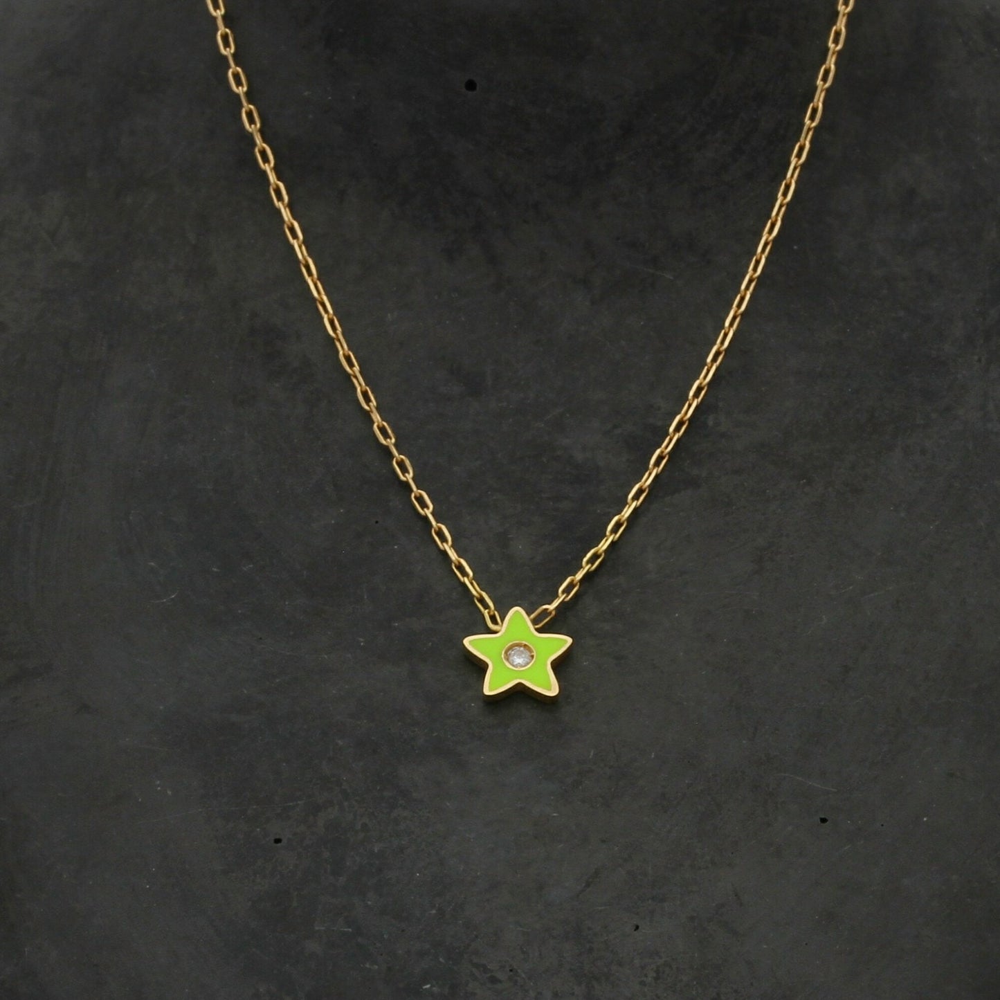 bony levy 18k yellow gold icon diamond green enamel star necklace size 18in
