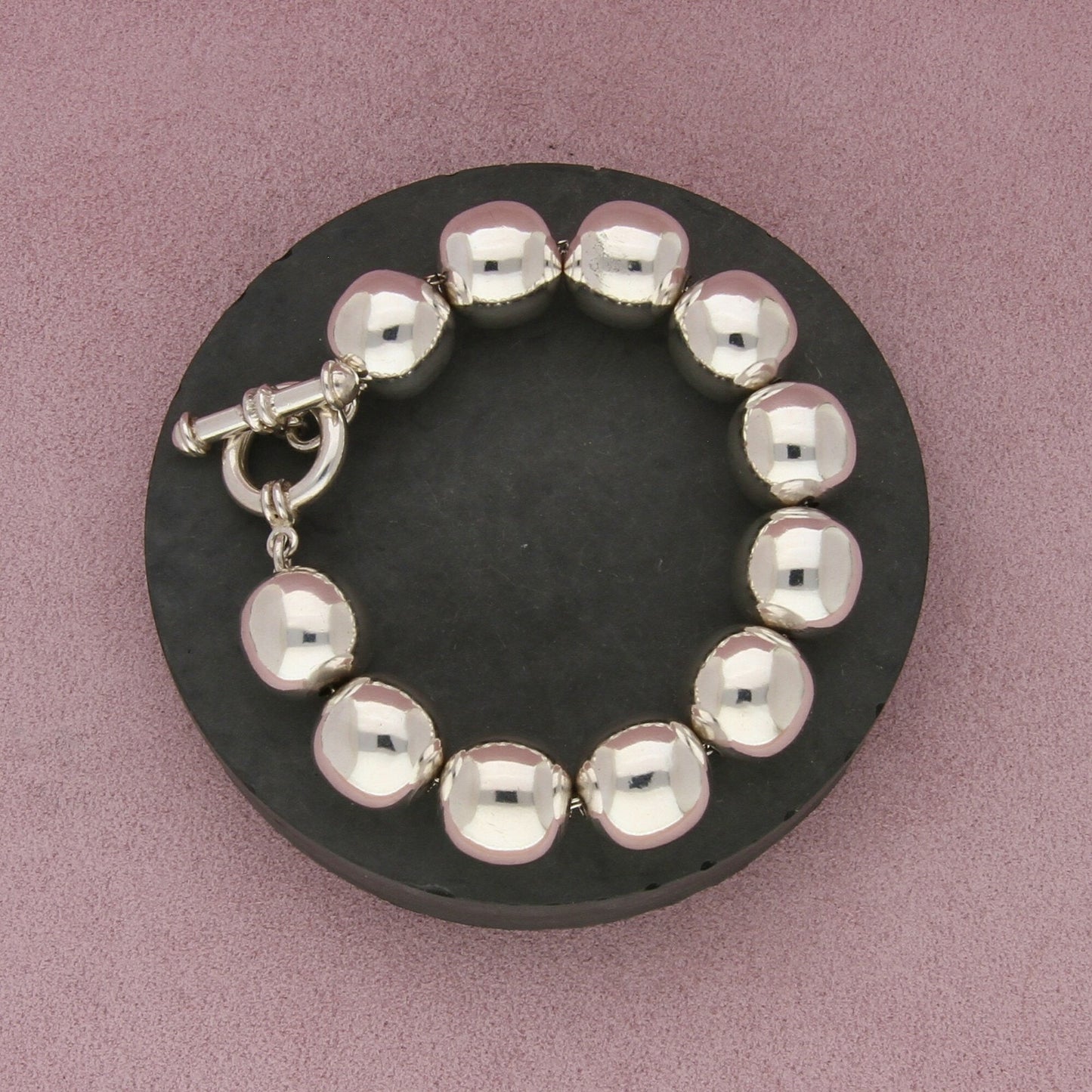 sterling silver chunky bead toggle bracelet size 7in