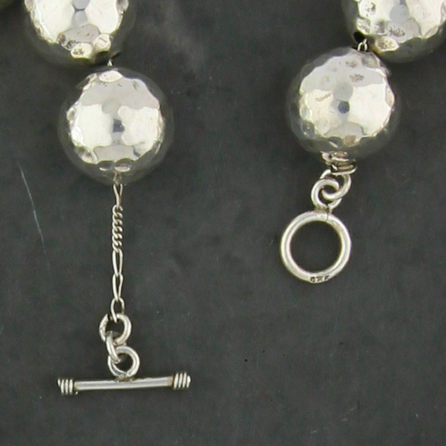 sterling silver chunky hammered bead toggle necklace size 21in