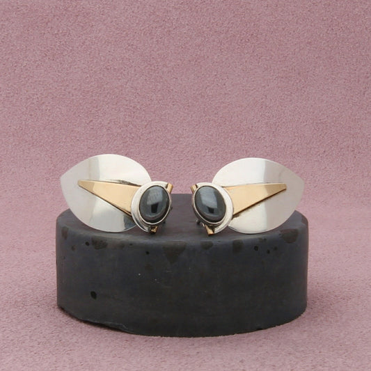 sterling silver gold accent artisan crafted hematite post earrings
