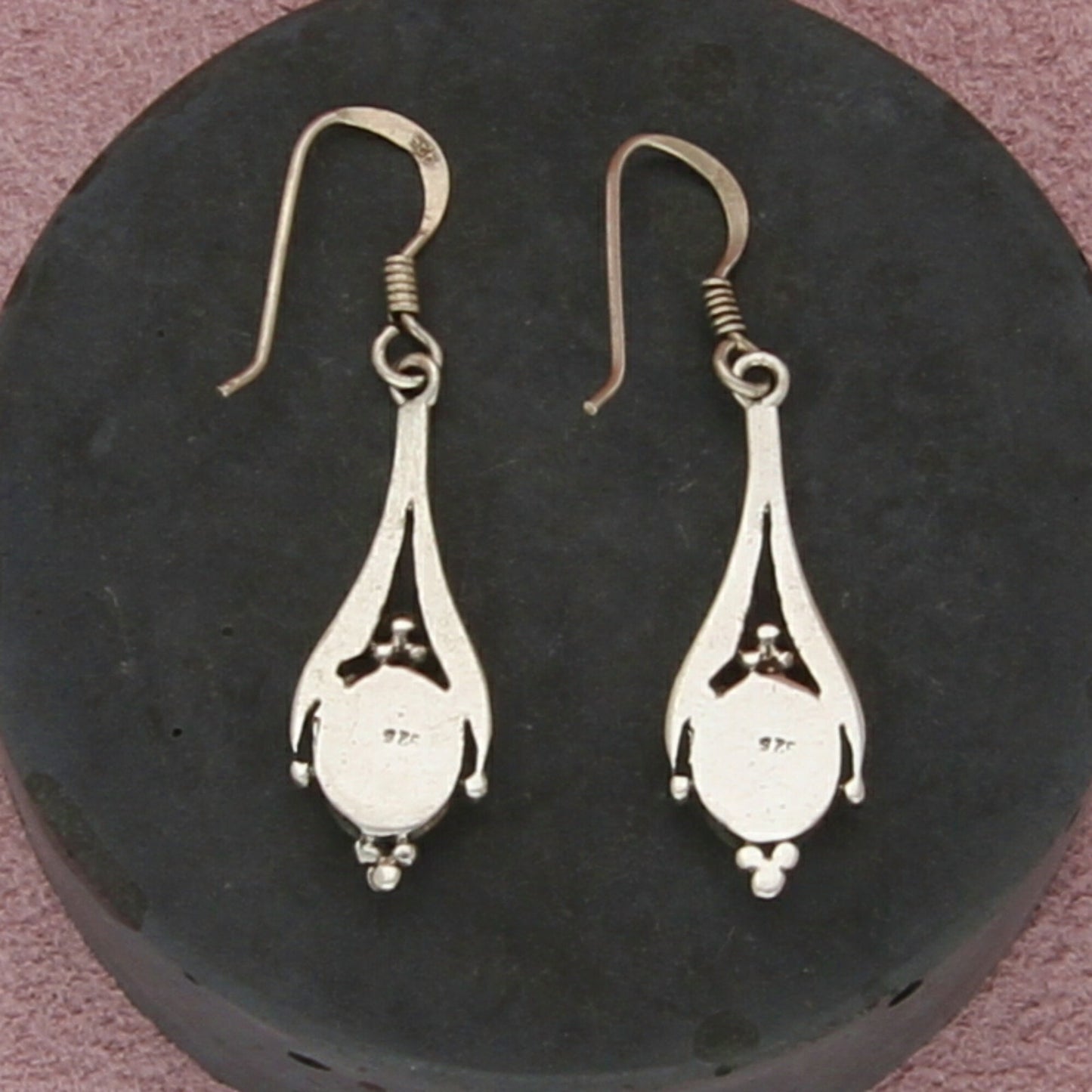 sterling silver vintage beaded black onyx dangle earrings