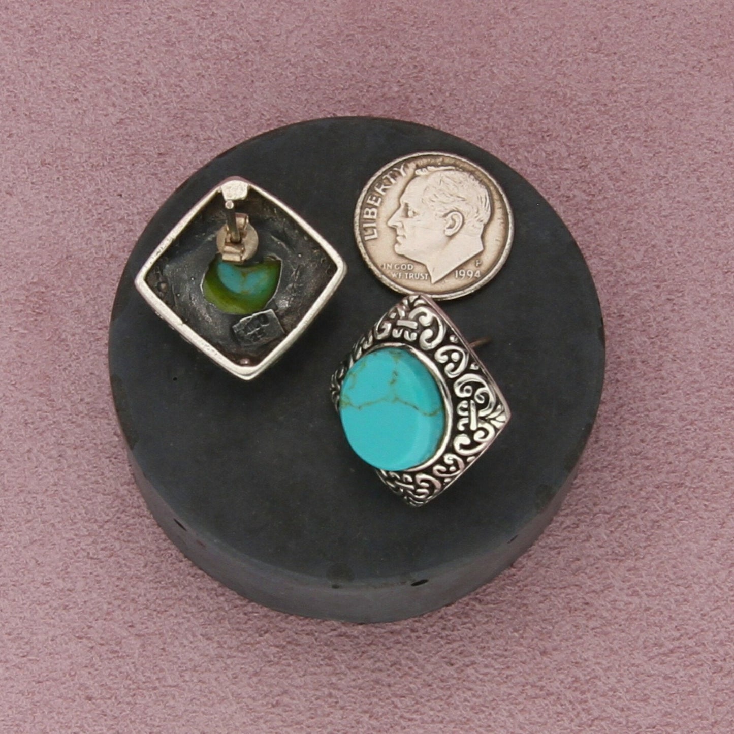 sterling silver turquoise scroll square post earrings