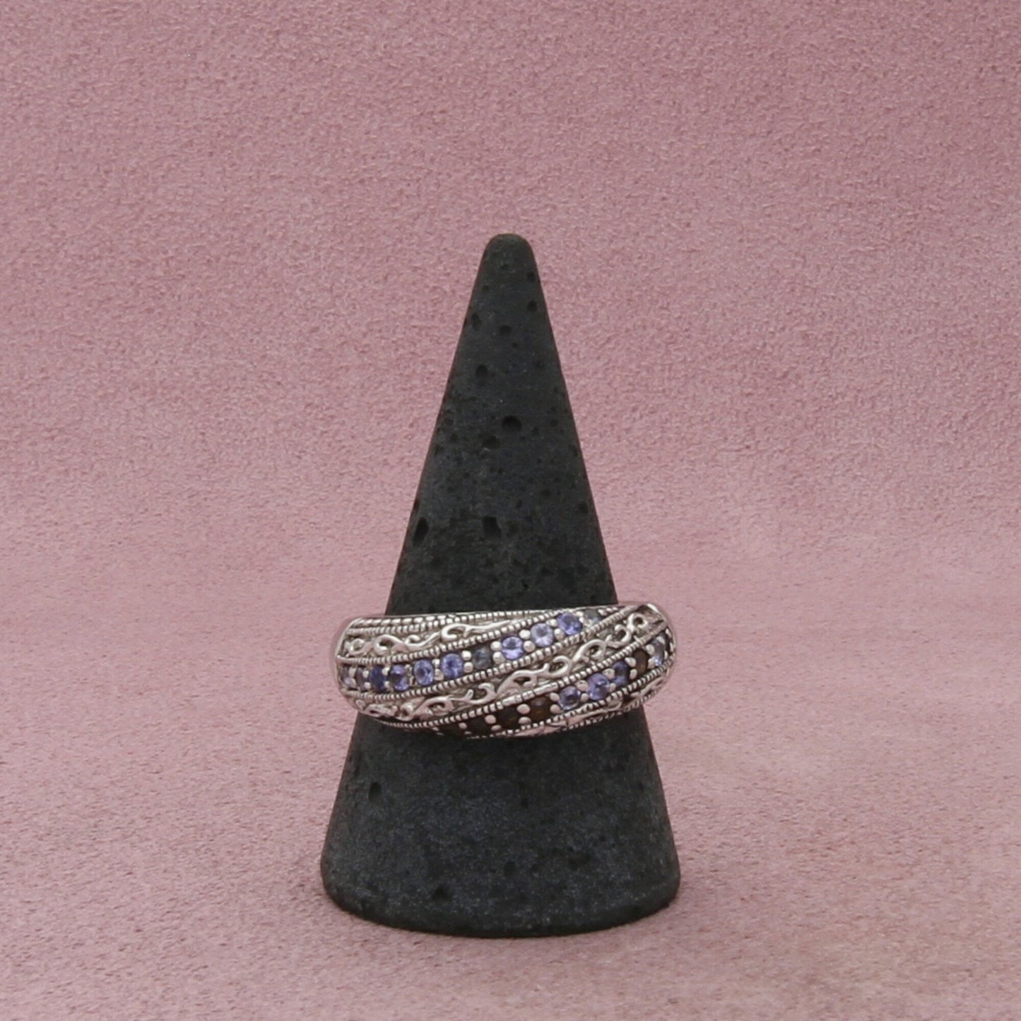 sterling silver tanzanite scroll dome ring size 10.5