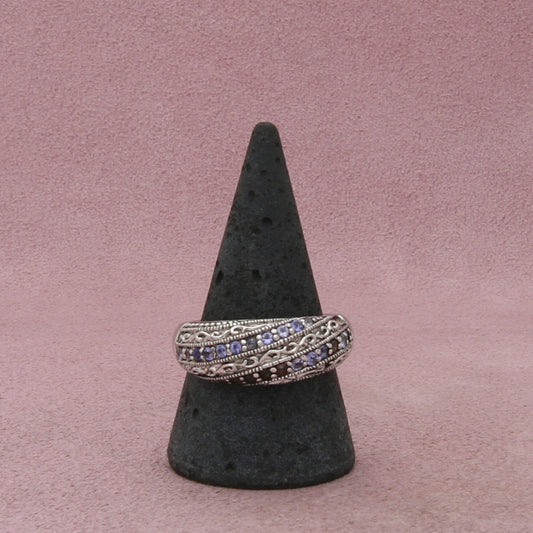 sterling silver tanzanite scroll dome ring size 10.5