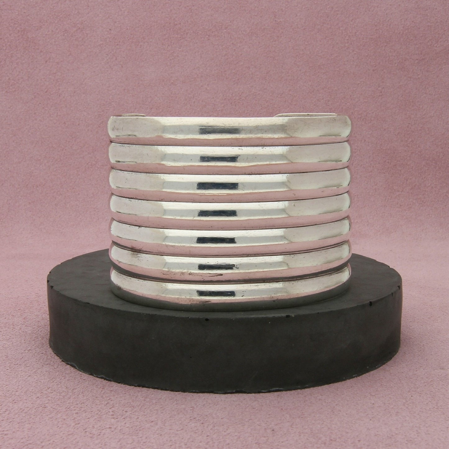 sterling silver vintage hand crafted wide ribbed cuff bracelet size 6.5in
