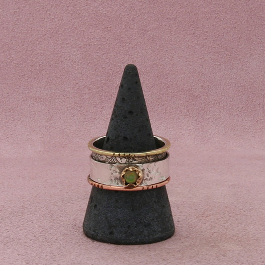 sterling silver brass & copper accent opal spinner 11mm band ring size 10.5