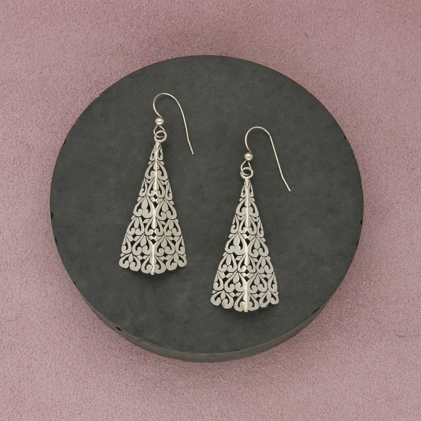 sterling silver vintage scroll cut-out drop dangle earrings