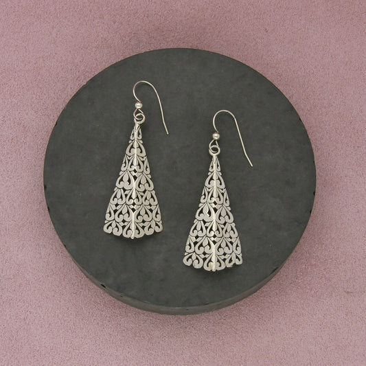 sterling silver vintage scroll cut-out drop dangle earrings