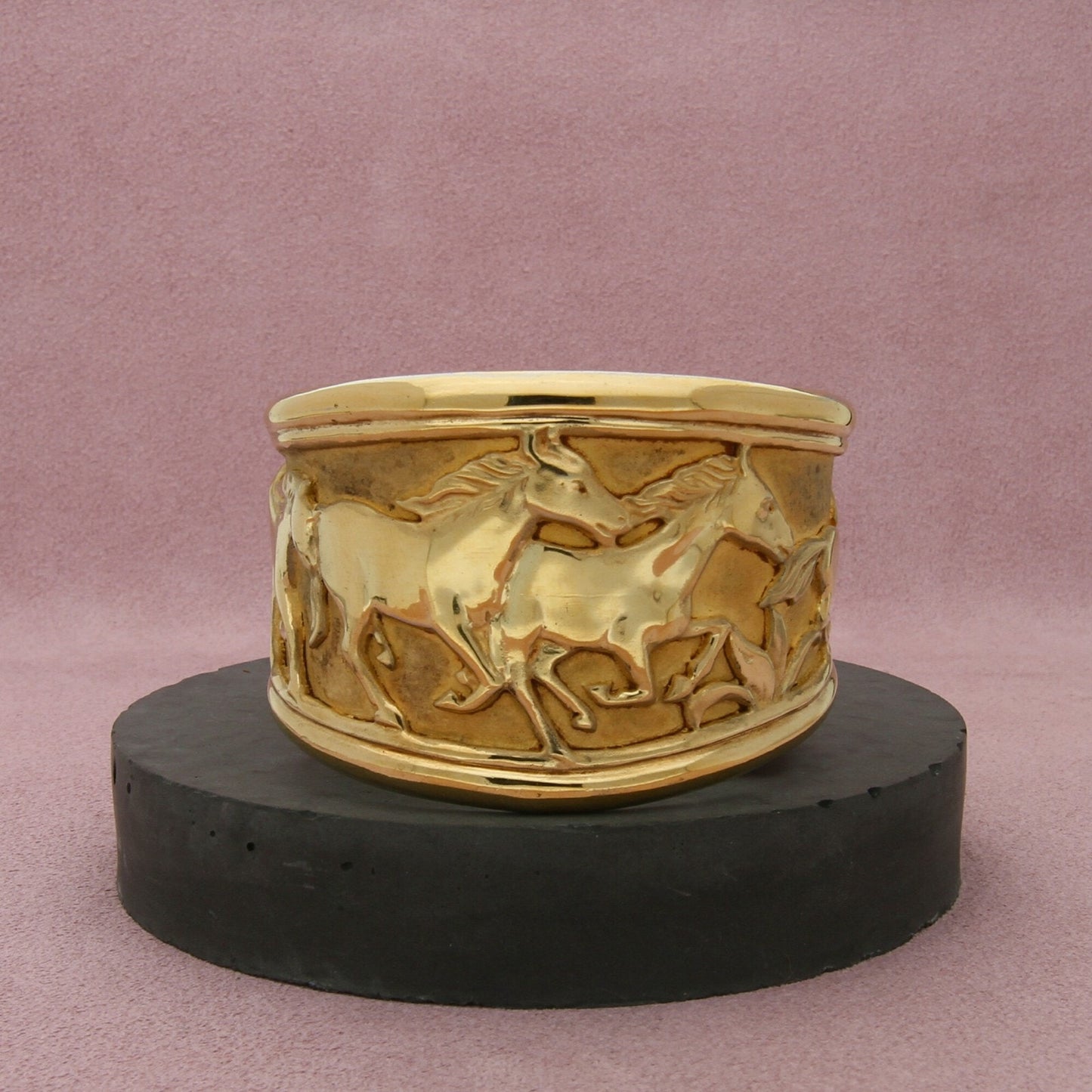sterling silver gold plate southwestern mustang horses cuff bracelet size 6in