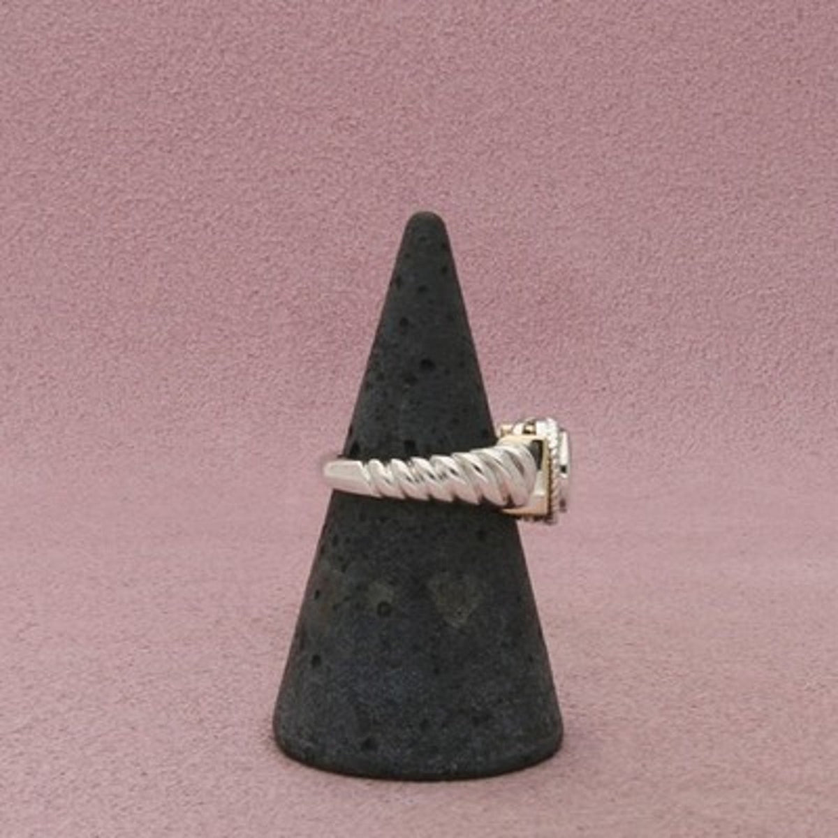 Ross Simons Sterling Silver & 10K Gold Cz Round Bezel Rope Ring Size 5.75