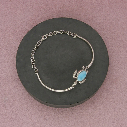 sterling silver blue larimar turtle adjustable length bracelet size 7.75in