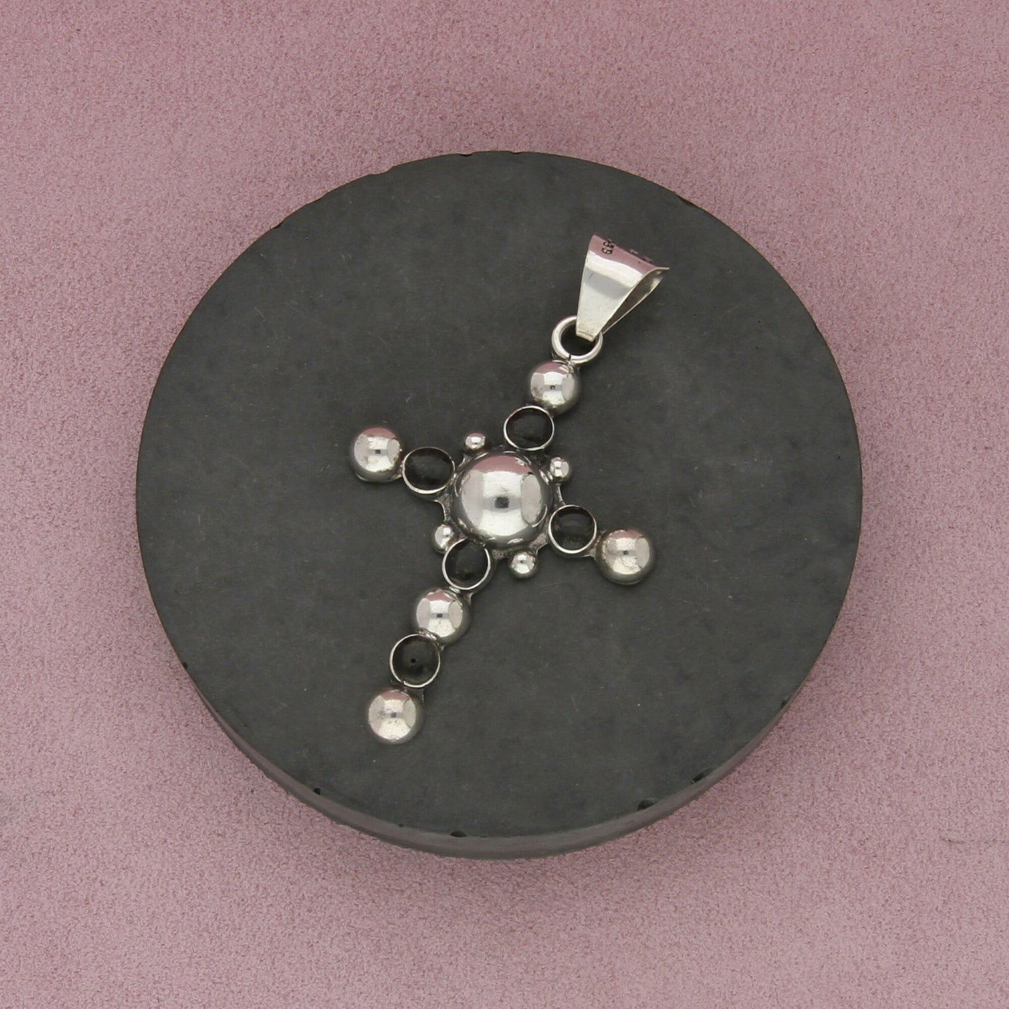 taxco mexico sterling silver vintage large onyx dome cross pendant