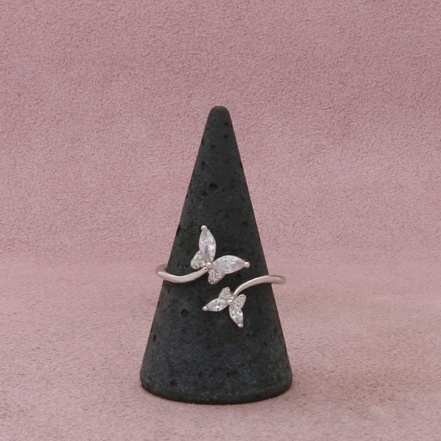 sterling silver dainty cz butterfly bypass ring size 10