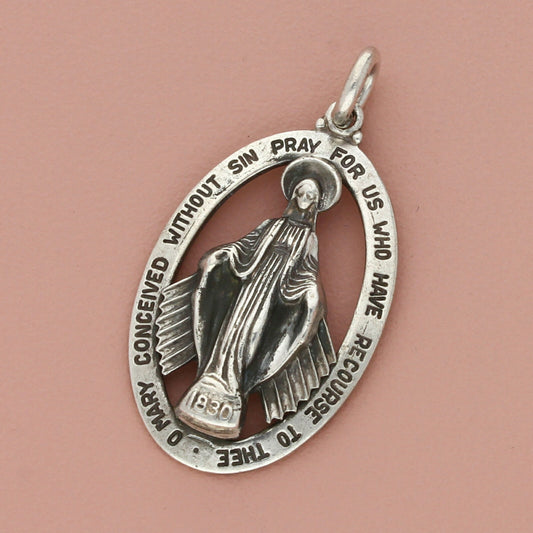 theda sterling silver vintage virgin mary miraculous medal pendant