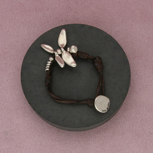 uno de 50 silver plated dragonfly beaded leather bracelet size 5.75in