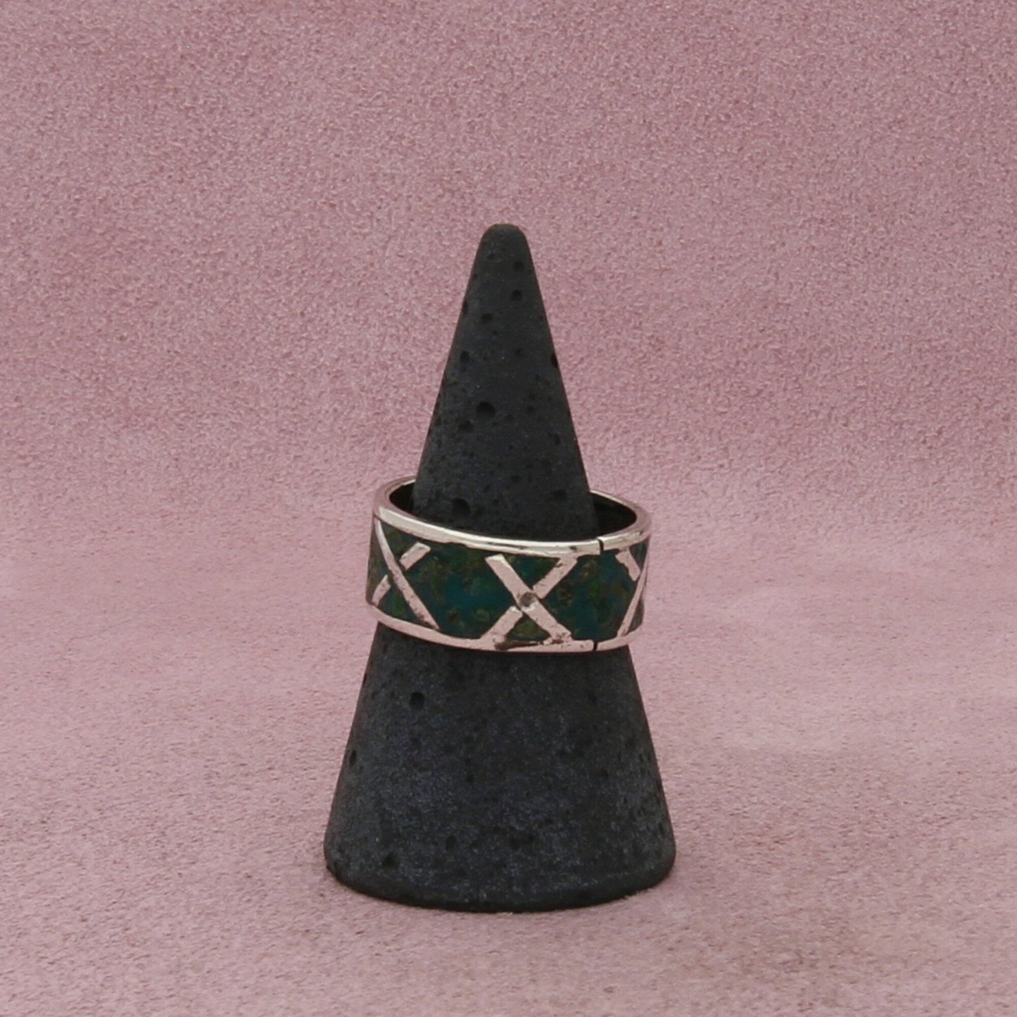 sterling silver vintage crushed turquoise x band ring size 8