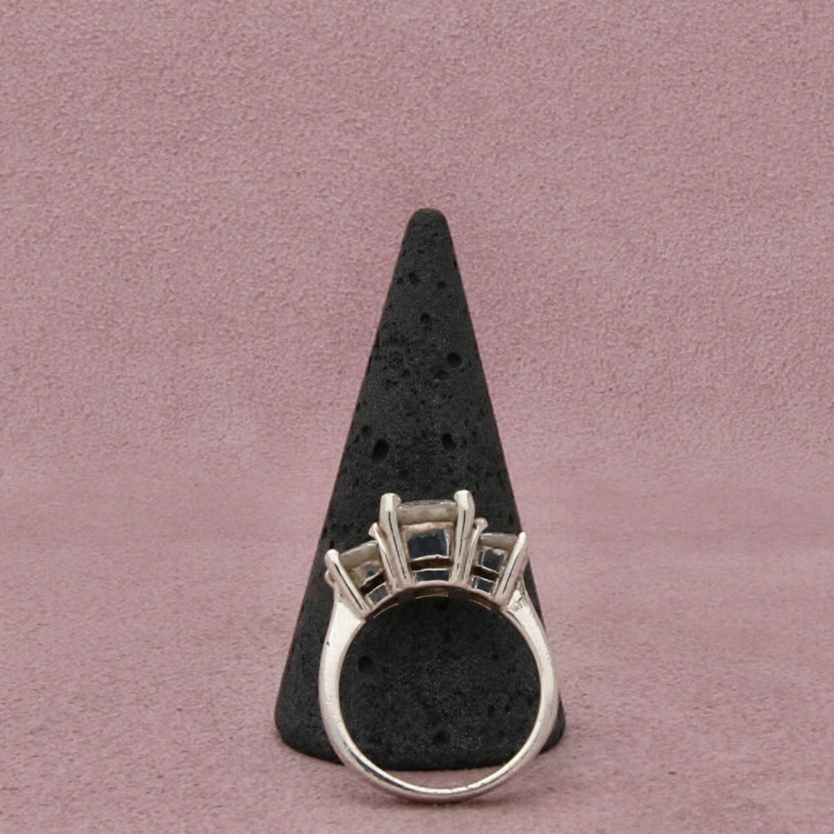 Sterling Silver Past Present Future Cz Three Stone Rectangular-Cut Ring 6.5