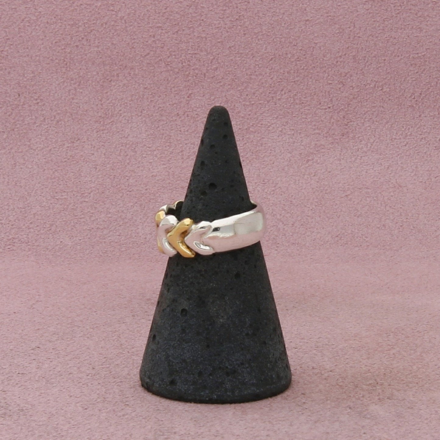 mexico sterling silver vintage two tone band ring size 4.5