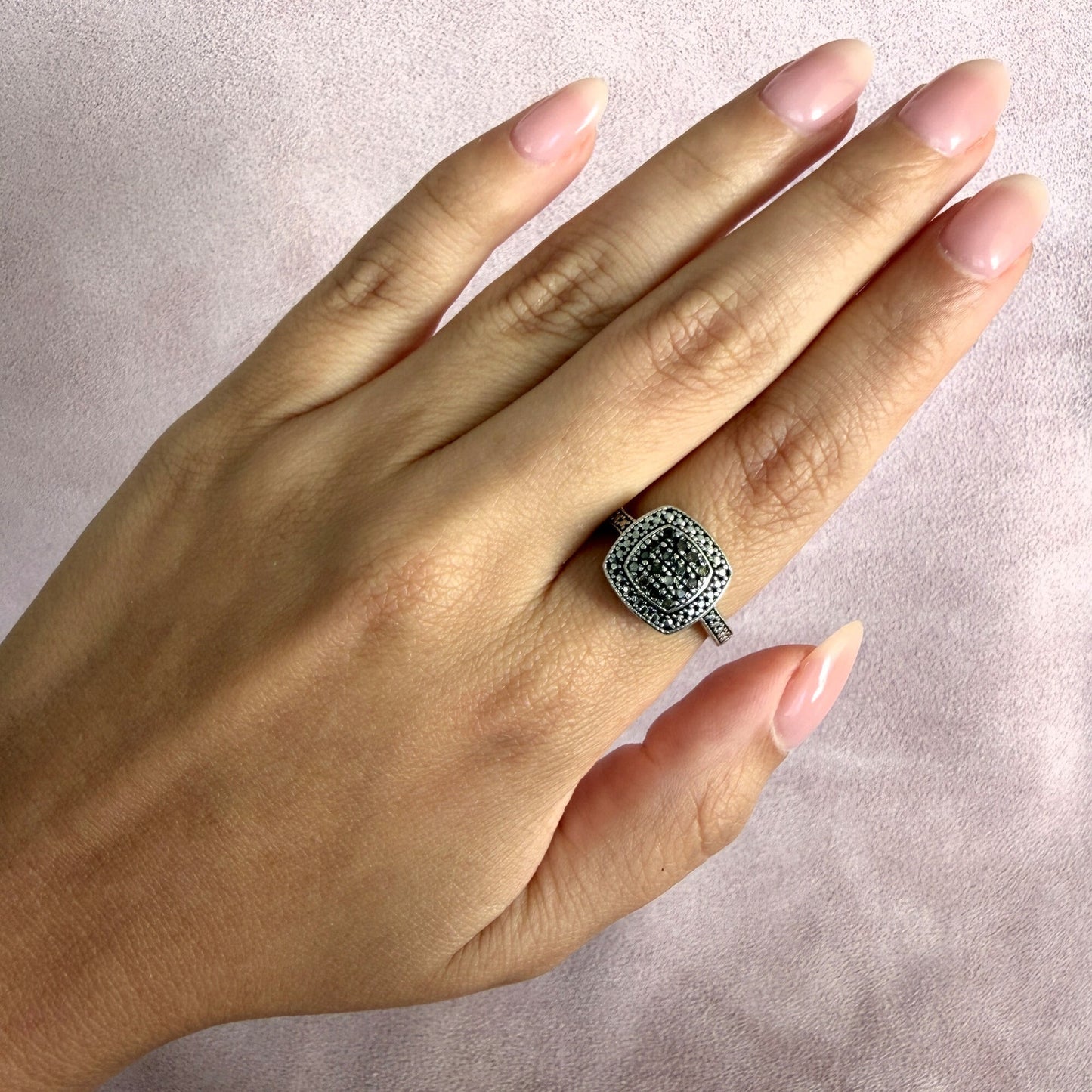 sterling silver pave diamond ring size 8.25