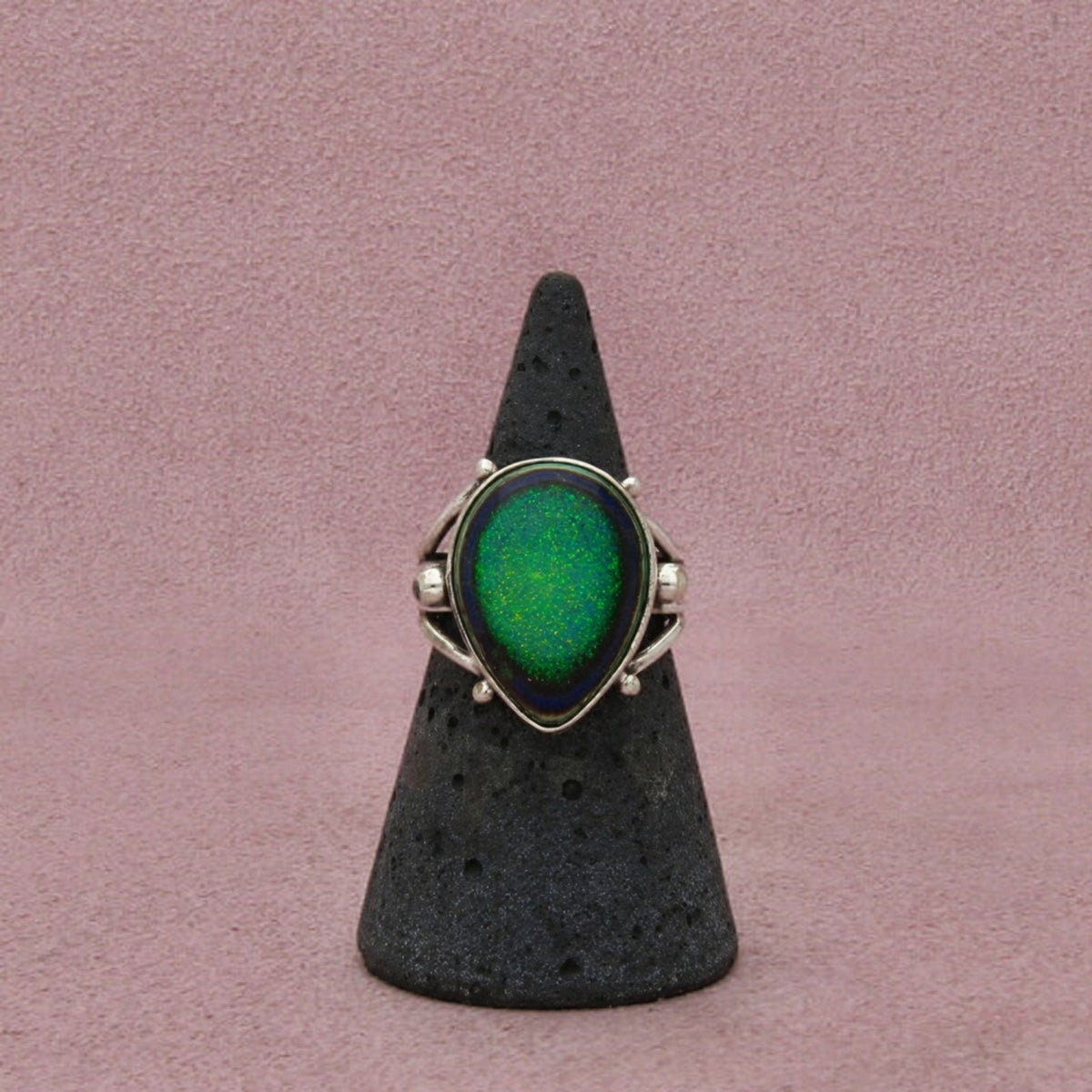 Sterling Silver Vintage Glitter Stone Pear-Shaped Bezel-Set Multi-Row Ring 6.25