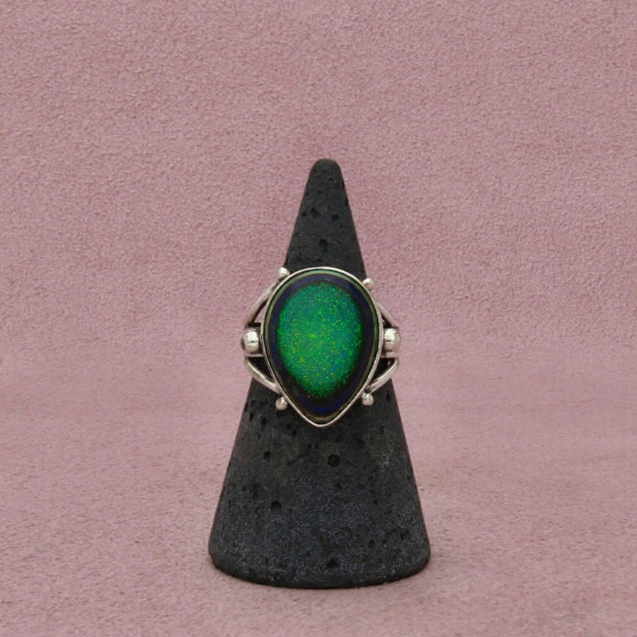 Sterling Silver Vintage Glitter Stone Pear-Shaped Bezel-Set Multi-Row Ring 6.25